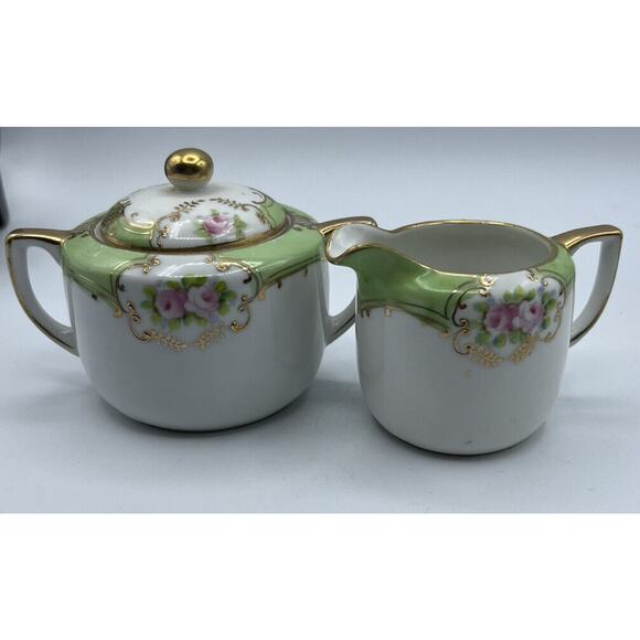 Teapot Nippon Square Plate Gold Trim Handles Rose Design Porcelain Hand Painted - Picture 1 of 12